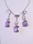 Красив комплект бижута обици и колие с лавандулово лилави кристали и кристални перли , снимка 10