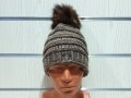 Нова дамска плетена шапка кафяв меланж с помпон/пух, снимка 10