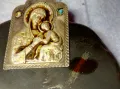 Стара ПРАВОСЛАВНА НАГРЪДНА СРЕБЪРНА ИКОНА СРЕБРО 925 с ТЮРКОАЗ ХУДОЖЕСТВЕНА РЪЧНА ИЗРАБОТКА 49917, снимка 6