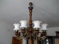 Полилей абажур CHANDELIER орех и бронз дърво метал ! Старинен античен антикварен !, снимка 4