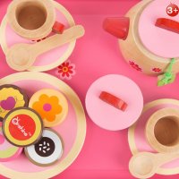 Чаено парти - Дървен детски комплект за симулации с поднос, чай и кексове, снимка 3 - Образователни игри - 36633848