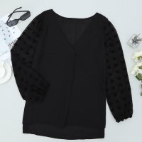 Дамски елегантен топ в черно с ръкави на точки, снимка 6 - Блузи с дълъг ръкав и пуловери - 39581226