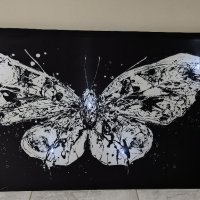 Светеща картина с LED осветление - пеперуда черно-бяла , снимка 2 - Картини - 40371529