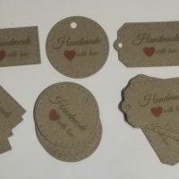 24 бр различни Handmade with love Thank You Тагове табелки етикети картонени подаръци ръчна изработк, снимка 1 - Други - 35165683