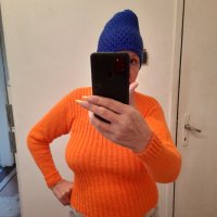 Оранжево поло-ръчно плетиво+подарък-шал, снимка 3 - Блузи с дълъг ръкав и пуловери - 39959570