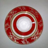 Червен комплект чинии от костен порцелан за съдомиялна машина, снимка 2 - Сервизи - 28078031