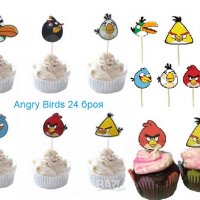 Angry Birds енгри бърдс 12 бр топери клечки за мъфини декорация и украса, снимка 1 - Други - 23132188