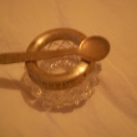 Руски съд за горчица хайвер стъкло метал с лъжичка, снимка 2 - Други ценни предмети - 38593942