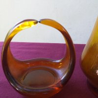 Стара стъклена ваза и купа, снимка 7 - Вази - 33972038