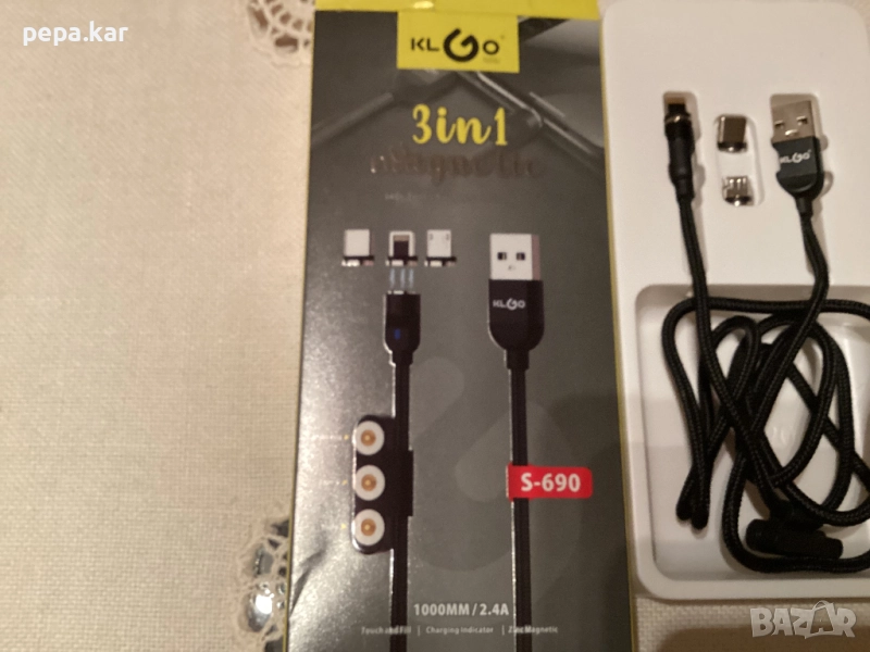 Нов 3 в 1 кабел за зареждане на телефон с 3 различни магнитни накрайника, снимка 1