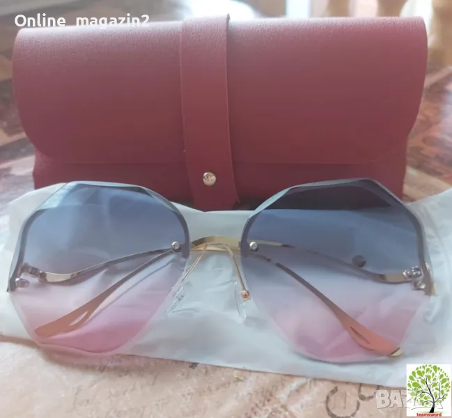 Дамски полигонални слънчеви очила без рамки + калъфче., снимка 1