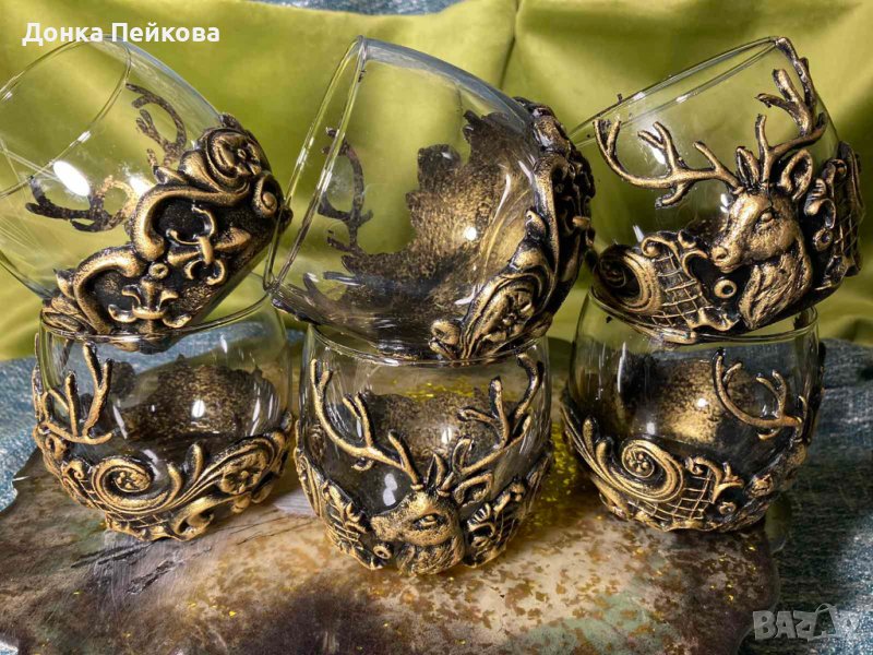 Сервиз чаши за уиски ръчна изработка в злато, снимка 1