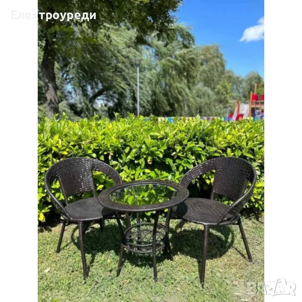 Градински ратанов комплект – 2 стола с маса и поставка, снимка 1