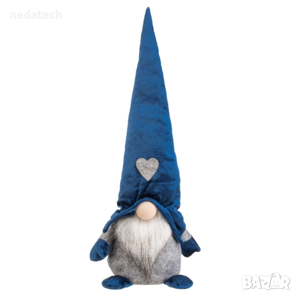Гном със синя шапка, 48 см, сив, снимка 1