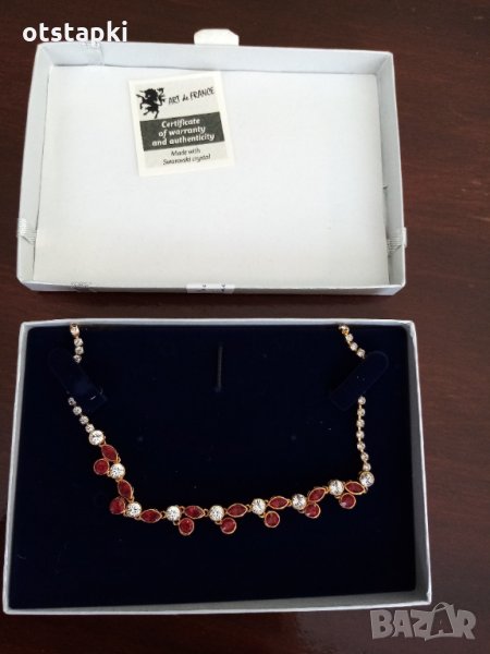Колие бели и червени камъни Сваровски - Арт де Франс, снимка 1