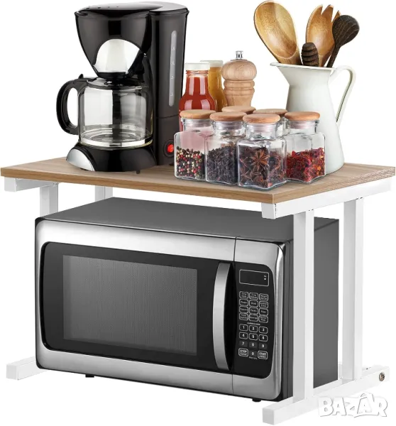 Стойка за микровълнова фурна, 2 рафта за съхранение метален кухненски, снимка 1
