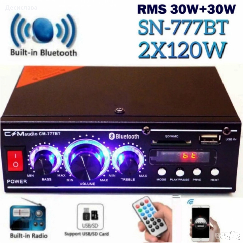 Мощен HiFi усилвател с Мp3, USB, SD, BT и FM радио с дистанционно, снимка 1