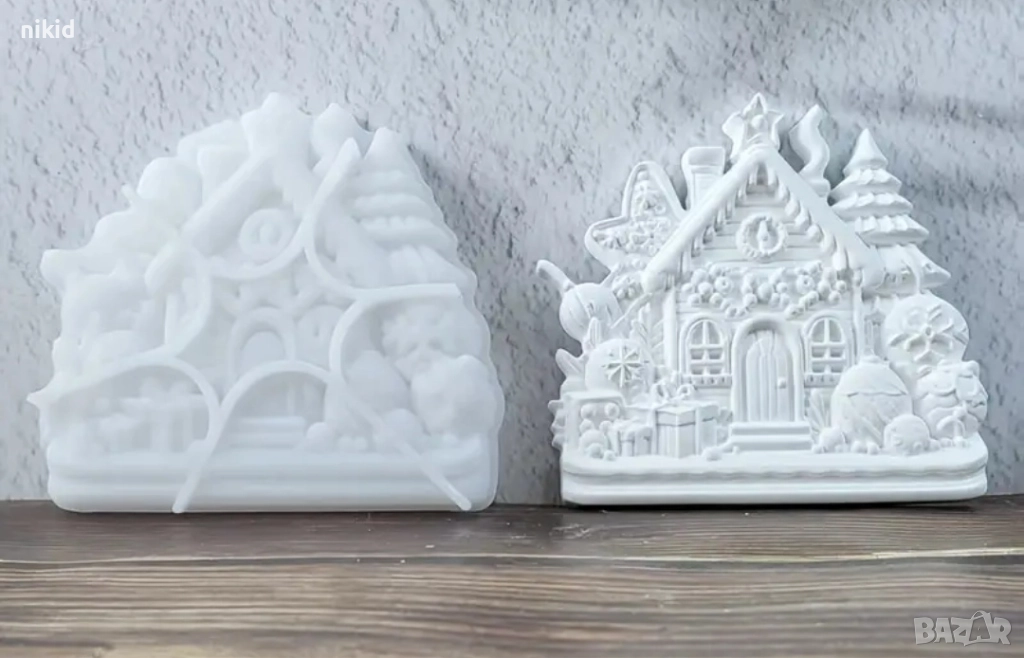 Грамадна зимна къща силиконов молд форма фондан смола гипс декор украса шоколад, снимка 1