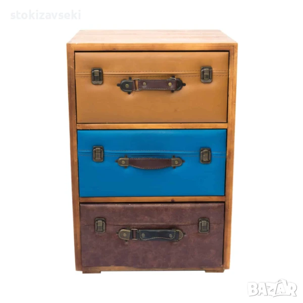 Шкаф с 3 чекмеджета, кожа и дърво, 41*36*63см, снимка 1