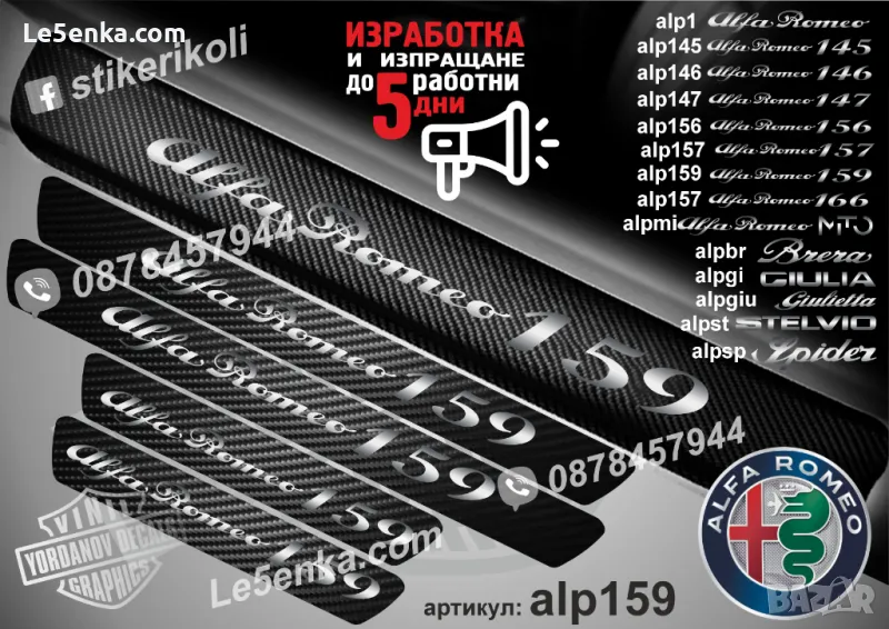 ПРАГОВЕ карбон Alfa Romeo 159 фолио стикери alp159, снимка 1