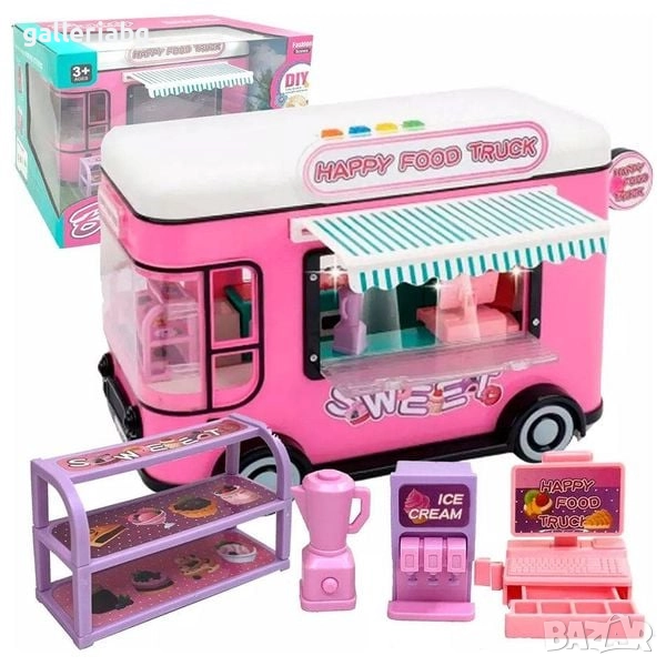Розов Food Truck сладкарница с аксесоари – витрина, блендер, каса, снимка 1