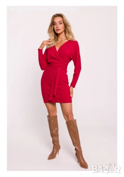 Рипсена мини рокля в червен цвят M819 MOE, снимка 1