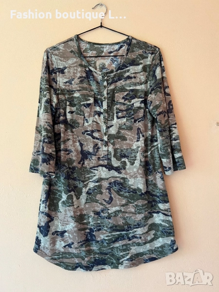 Дълга камуфлажна дамска блуза с копченца отпред на деколтето L размер 💚, снимка 1