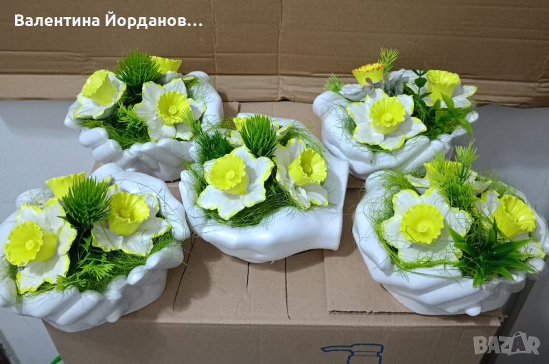 керамични кашпи с керамични цветя , снимка 1