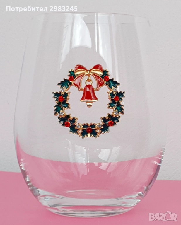 Декорирана стъклена коледна чаша, снимка 1