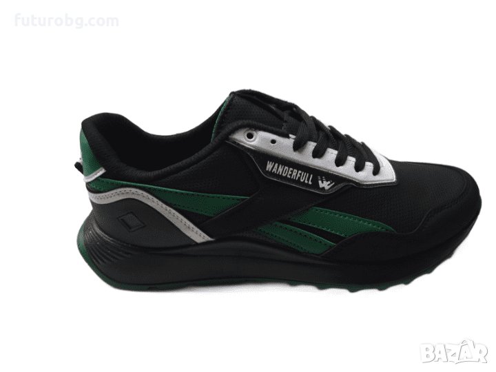 Мъжки водоустоичиви маратонки в черен цвят със зелен акцент, снимка 1