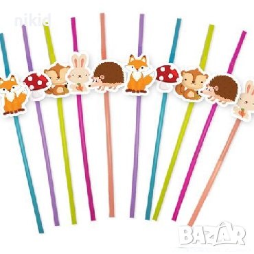 10 бр Горски животни парти сламки рожден ден, снимка 1