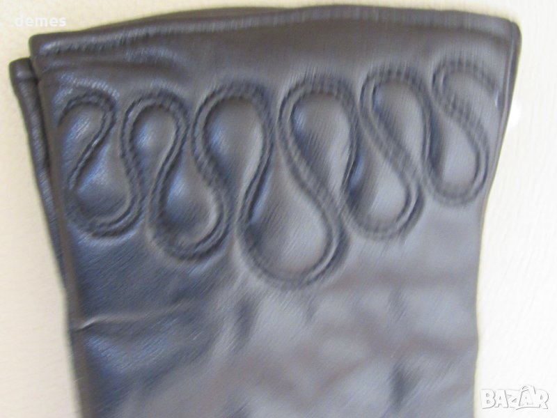 Черни дамски кожени ръкавици с подплата от естествена кожа, нови, снимка 1