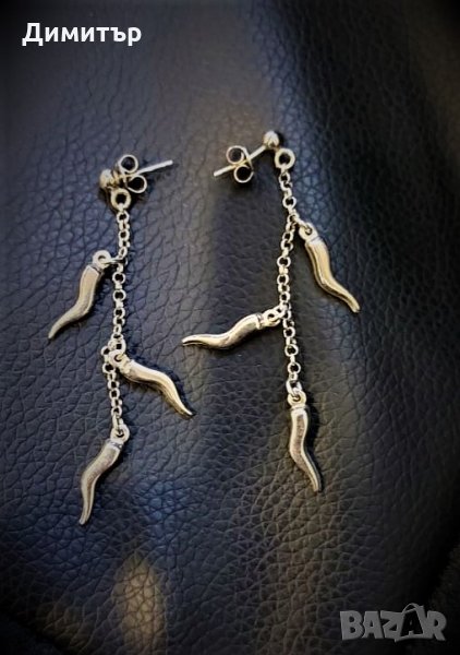 Сребърни висящи обеци с печат 925, снимка 1
