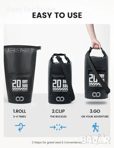 Водоустойчива раница Lamicall Dry Bag - [Джоб с цип] 10L/20L водоустойчива чанта с капак на колела, снимка 6 - Раници - 55857820