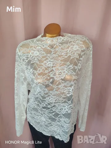 XL Черен сатенен панталон, 2/3XL Бяла дантелена блуза, 2XL дантелена блуза в екрю, снимка 2 - Блузи с дълъг ръкав и пуловери - 56170976