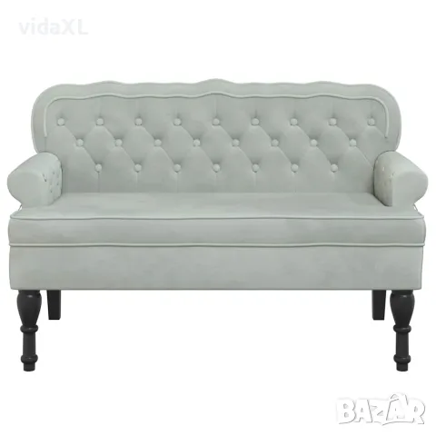 vidaXL Пейка с облегалка, светло сива, 119,5x64,5x75 см, кадифе, снимка 3 - Дивани и мека мебел - 56147416