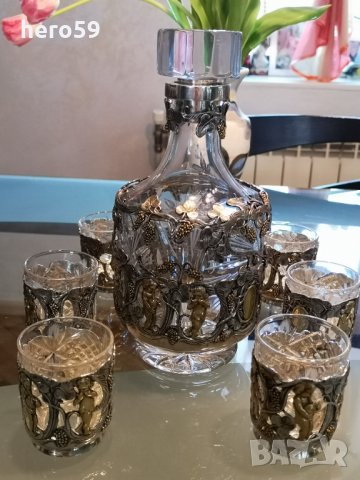 Руски сребърен 84 комплект-сет(сребро,кристал)сребърна кана,чаша,сребро 84, снимка 14 - Антикварни и старинни предмети - 32123914