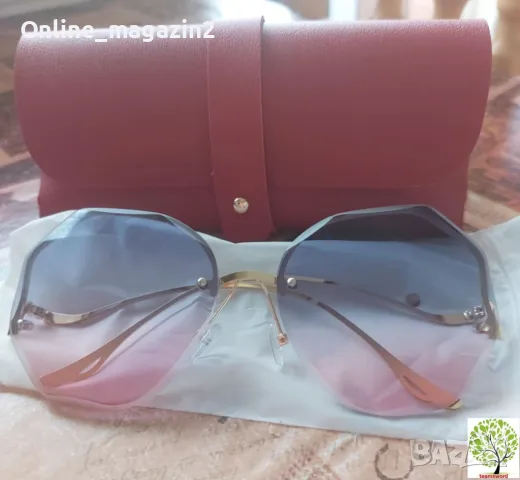 Дамски полигонални слънчеви очила без рамки + калъфче., снимка 1