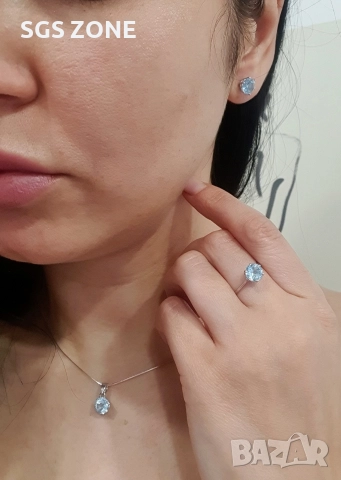 Сребърни обеци с естествен топаз, снимка 10 - Обеци - 52876211