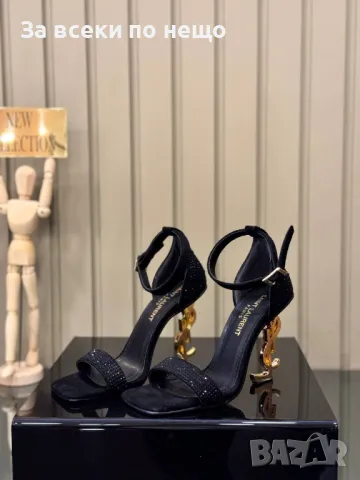 Yves Saint Laurent Дамски Черни Сандали Със Златист Метален Ток Код E267