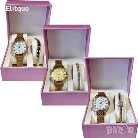 Луксозен дамски часовник с елегантна гривна – стил и изящество в една кутия, снимка 4 - Бижутерийни комплекти - 52596517