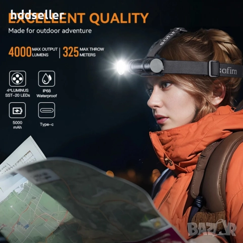 Супер челник фенер SOFIRIN 4000lm 5000K, снимка 5 - Къмпинг осветление - 52016605