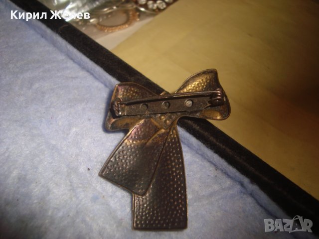 СТАРА БРОНЗИРАНА АРТ ДЕКО РЕТРО БРОШКА - ПАНДЕЛКА от НЕРЪЖДАЕМА СТОМАНА с КРИСТАЛЧЕТА 14472, снимка 7 - Антикварни и старинни предмети - 37722245