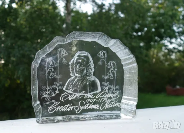 Винтидж преспапие от кристално стъкло "Carl von Linné".