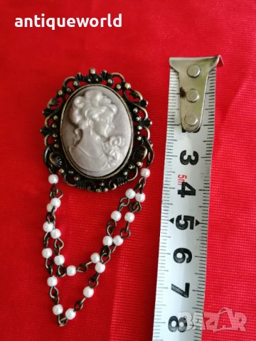 Стара Брошка КАМЕЯ с Перлички, снимка 5 - Антикварни и старинни предмети - 42648580