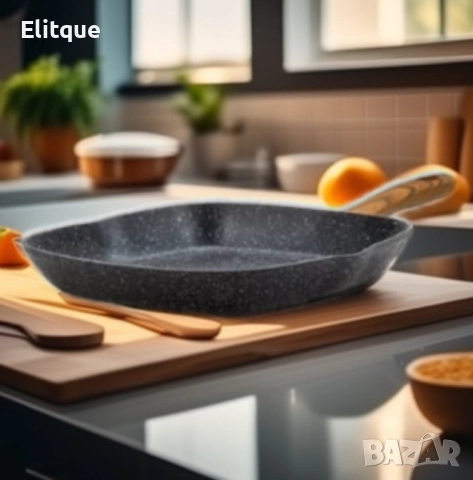 Тиган грил Goldmann, 28x4.5см., 24х7 см., Лят алуминий, Керам. покр., Индукция, снимка 3 - Съдове за готвене - 52888864