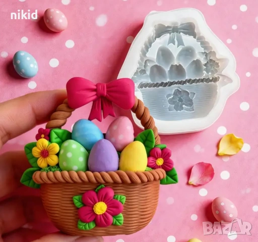 Кошница с яйца и пандела красива силиконов молд форма фондан шоколад смола гипс декор