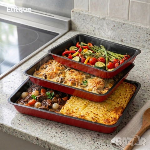 Комплект от 3 незалепващи тави за печене – Перфектни резултати без залепване