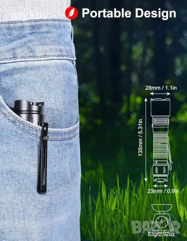 APLOS T02 Тактическо LED фенерче, 1800 високи лумена джобно фенерче USB C, 7 режима, снимка 3 - Друга електроника - 49434884