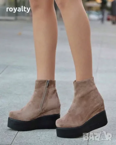 Боти на платформа - Велур